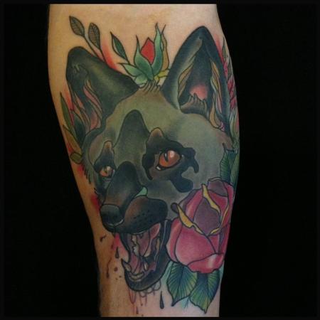 Tattoos - traditional color wolf tattoo, Gary Dunn Art Junkies Tattoo - 78621